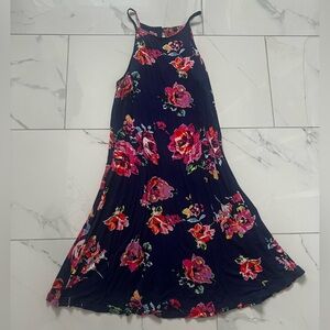 Navy Floral Sleeveless halter Dress